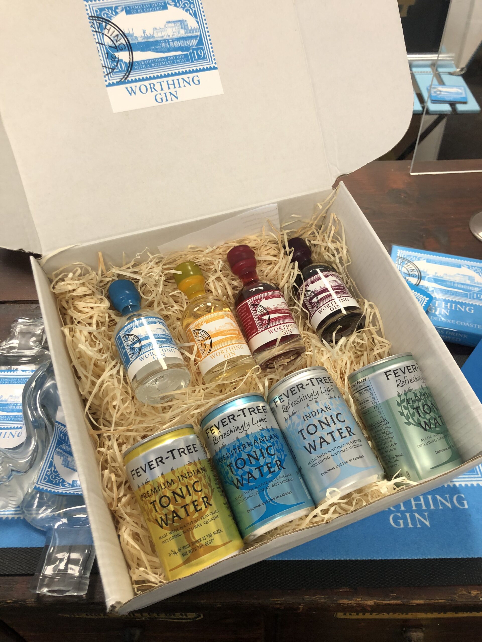 Four 50ml W Gin mini flavours in a gift box Worthing Gin